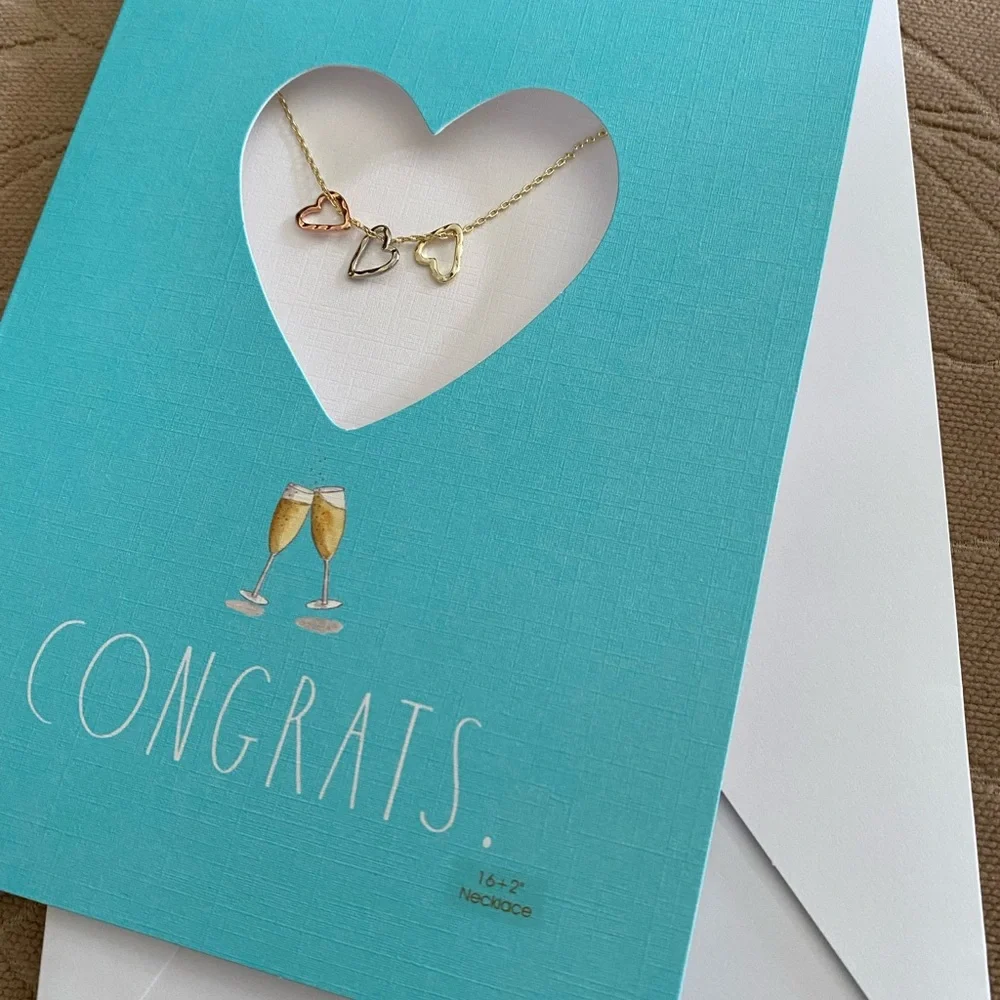 “Congrats” Card with 3 Hearts Necklace